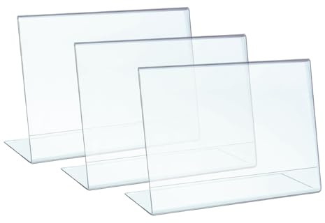 PAJADA - Espositore a4 orizzontale, Acrilico trasparente, orizzontale, Pack da 3 con base a L, porta menu, porta listini, porta avvisi da banco, portaprezzi a4, cornice.