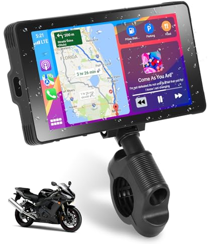 Podofo Motorrad Autoradio mit Wireless Carplay Android Auto, 5.5-Zoll Tragbares Autoradio mit IPS Bildschirm Bluetooth,SWC,FM-Übertragung