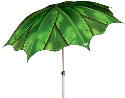 AKTIVE Parasol de Plage Feuilles, 200 cm, design Photoréaliste, Mât en Acier, Inclinaison et Hauteur Réglables, Tissu Polyester, Protection Uv40, Grands Parasols