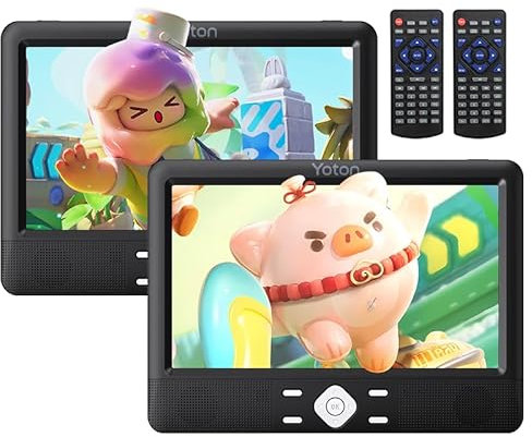 YOTON 10.1 Dual Portable DVD Player, 5H Player Time, Support USB/SD Card/AV IN/AV OUT and Synchronous Screen, No Region Restrictions, with Two Car Mounting Components