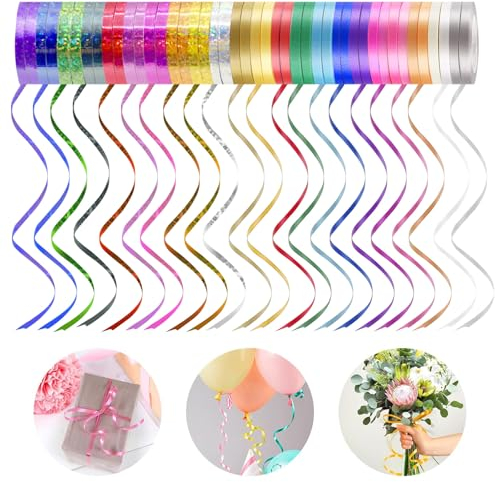 44 Rollen Ringelband Geschenkband Set, 5MM X 10M Geschenkverpackung Florist Luftballon Schleifen Deko, Bunten Farben Curling Ribbon Ballon Schnur Rolle Kit, Geschenkbänder für Geburtstag Luftballons