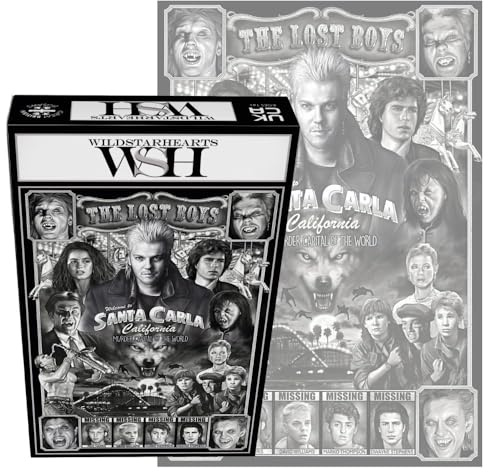 Lost Boys 1 000 bitar pussel – Santa Carla Lost Boys Montage – Peter Panayis klassisk skräck gotisk skräckpussel skräckfilm pussel för vuxna skräckgåva
