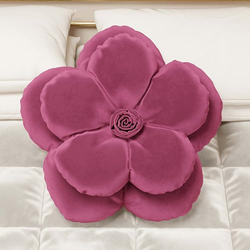 PETTI Artigiani Italiani - Cuscino in Velluto a Forma di Fiore con Imbottitura, Copricuscino Camera da Letto, Cuscino Arredo, Velluto Fuxia - 1 Pezzo, Diametro 50 cm