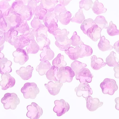 PATIKIL Perline a Forma di Fiore a Tromba in Vetro, 200pz Ciondolo Perline Forma Fiore Sfumato per Creazione Gioielli Fai Da Te Bracciali Orecchini Collane Decorazioni, Viola Chiaro