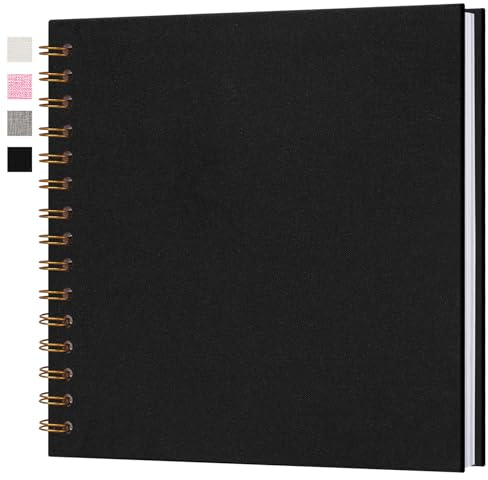 Hiwhy Álbum de Fotos Scrapbook de Lino, 18x18 cm Scrapbooking Álbum de Recuerdos con 40 Páginas DIY Libro de Memoria para Viajes en Familia Boda Navidad Bebé Niño Viaje Graduación Cumpleaño, Negro