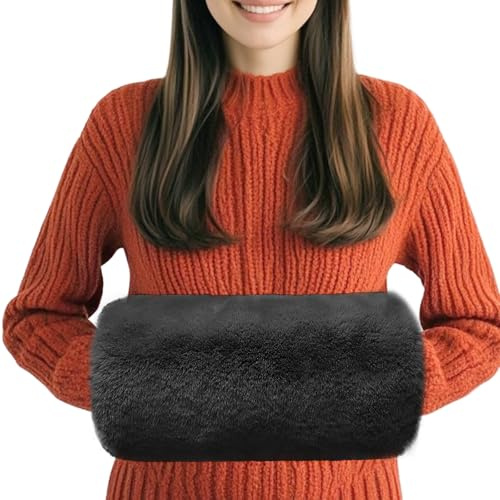 Faux Fur Hand Muffs, Black Hand Warmer Muff Winter Arm Warmers Thicken Muffs with Soft Fur Lining Warm Wrist Warmer Gift for Girls Women Sister Mother and Grandma (35 * 20cm/13.7 * 7.8inch)