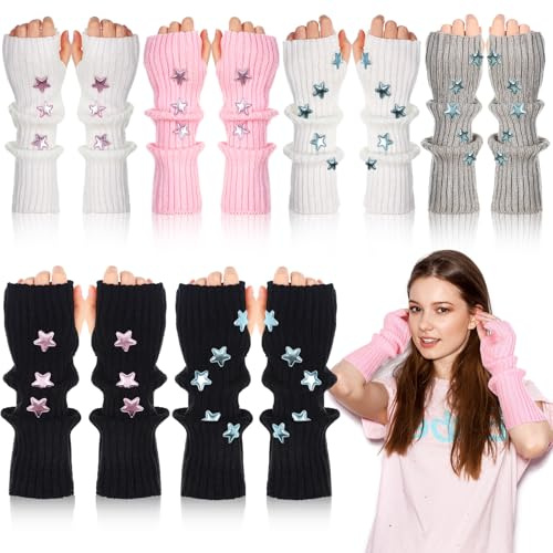 Berlune 6 Pairs Arm Warmers Kawaii Sleeves Cute Y2k Harajuku Japanese Style for Women Girls Lolita Costume School, 6 Colors(Vibrant Color,Star)