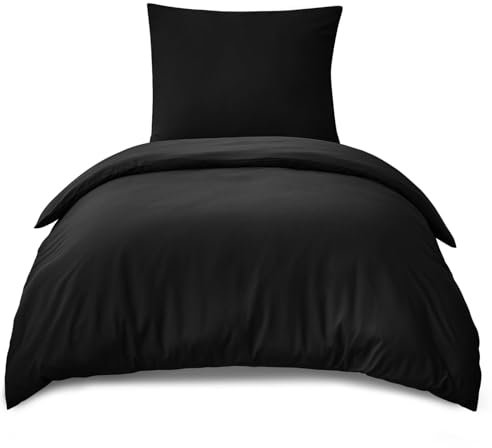 RUIKASI Bettwäsche 140x200 2teilig Schwarz - Polyester Mikrofaser Bettwäsche-Sets Oeko-TEX, Bettbezüge 140 x 200cm + Kissenbezüge 80x80cm mit Reißverschluss, Weich und Bügelfrei
