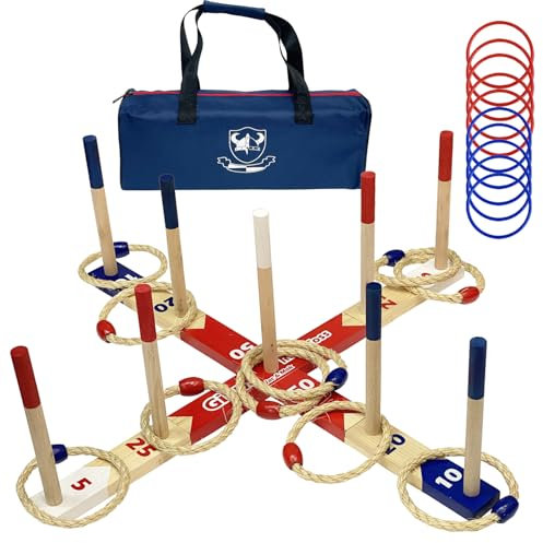 Holz Ringwurfspiele, Premium Quoits Gartenspiel Set, Wurfspiel (groß)