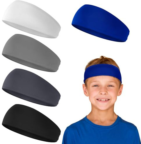 5 Stück Haarband Jungs,Atmungsaktives Sport Stirnbänder,Bunt Schweißbänder für Kinder,Weiche Kinder Schweißbänder,Haarband für Schule Sport Jungs Mädchen(A)