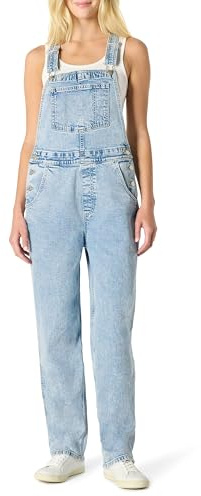 Amazon Essentials Salopette a Gamba Dritta in Denim Mediamente Elasticizzato, Vestibilità Comoda Donna, Lavaggio Blu Chiaro Con Ghiaccio, XXL