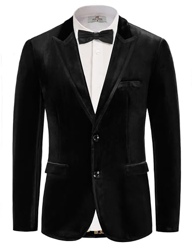 PaulJones Giacca in velluto da uomo, per matrimoni, feste, Natale, 2 bottoni, smoking, Nero , M