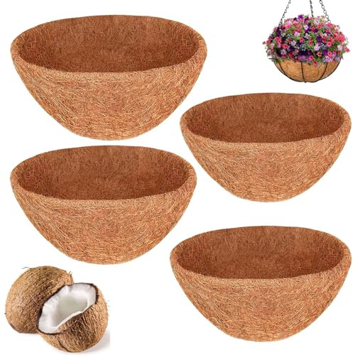 4 Pcs Revestimiento Redondos Fibra Coco Natural, 12In Forro Macetas Colgantes Reemplazable, Base Canastas Flores Colgar, Estera Reemplazo Gruesa Plantas para Interiores,Exteriores,Jardín,Porche,Balcón