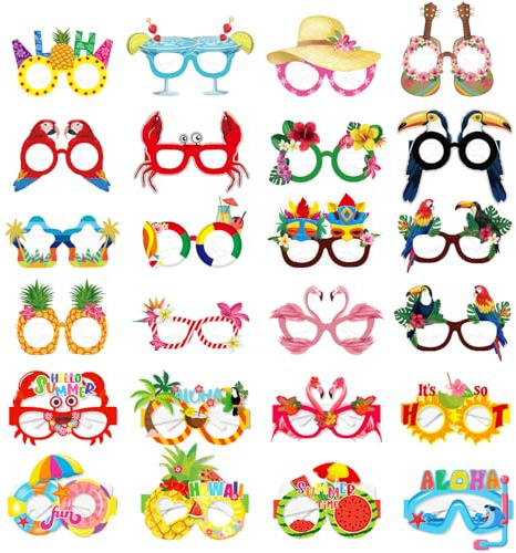 TRKETK 24 Piezas Gafas de Fiesta Hawaianas, Gafas Hawaianas Divertidas Foto Props Accesorios Decoraciones de La Fiesta Gafas Gafas de Papel para Fiestas Tropicales Novedad Gafas de Sol para Adultos Ni