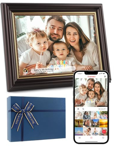 Frameo Digital Frame 10.1 Inch WiFi Digital Photo Frame with 32GB Storage, 1280x800 HD IPS Touch Screen Picture Frames with Frameo APP, Long Distance Realationship Gifts, Elderly Tech-Mocha Brown