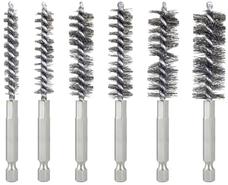 Bore Brush for Drill – 6pcs Stainless Steel Wire Tube Brush in Different Sizes, Twisted Wire Cleaning Brush with 1/4 Hex Shank, bore Brush Copper Pipe Cleaner for Power Drill & Tube Cleaning