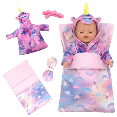 Dockkläder för 14-18 tums docka, babydocktillbehör för 35-45 cm dockor, söta dockkläder med sovsäck + rosettkudde + pyjamas, söta drömdockkläder för barn och docksamlare