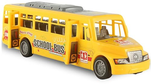 MyrkalaToy Mini Yellow School Bus Toy - Double door, Inertia Driven School Bus Toy for Boys Realistic Vintage Model B-us for Interactive Play and Transport Plastic S-chool B-us