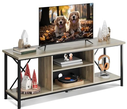 WLIVE TV Unit for TVs up to 65,140cm TV Stand Cabinet,Oak Grey | Wooden TV Console with Storage & Cable Management, Farmhouse Industrial Media Console for Living Room, Entertainment Area