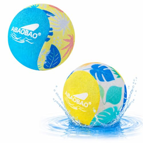 AIBAOBAO Pelota de Agua Que Rebota 2 PCS Ø55mm, Pelotas Saltarinas para Piscina y Playa, Reutilizables de Secado Rápido con Funda de Lycra, Juegos de Verano para Niños y Adultos (Amarillo + Azul)