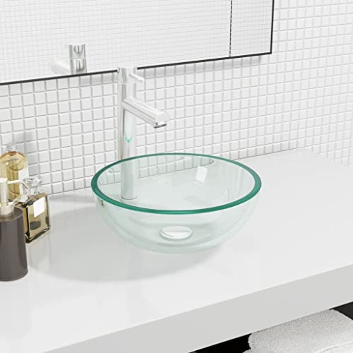 Mangloder Lavabo en verre trempé transparent, 30 x 12 cm, vasque à poser pour lavabo, salle de bain, salle de bain, WC d'invités, lavabo sanitaire moderne pour lavabo et buanderie