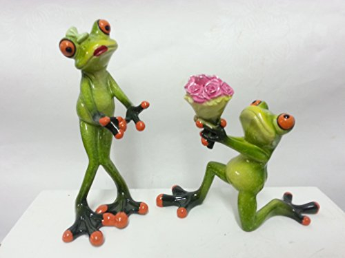 Deko Frosch-Paar aus Kunststein, grasgrün