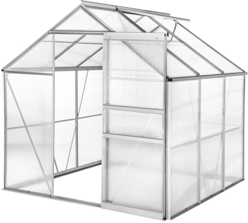 tectake® Serre de Jardin en Aluminium Polycarbonate pour Potager Exterieur Serre de Jardin pour Hivernage Tente Abri pour Les Plantes Serre à semis Jardinage - 190x185x195 cm
