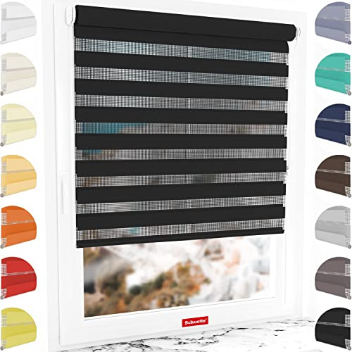 Schuette® Rollo ohne Bohren & mit Bohren 2in1 ● Tag & Nacht Doppelrollo Kollektion: Black Flag (Schwarz) ● 70 x 150 cm (Breite x Höhe) ● Suprafix Klemmrollo = Klemmfix 2.0 ● 60s Montage mit Video