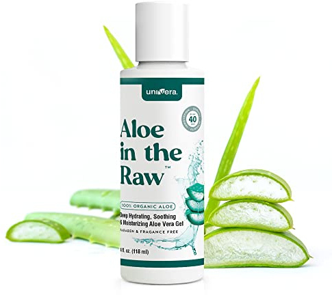 Univera Aloe in the Raw, Made with 100% Pure Organic Aloe Vera Gel, Suitable for All Skin Types, Sunburn Relief, No Sticky Residue, 4.0oz.