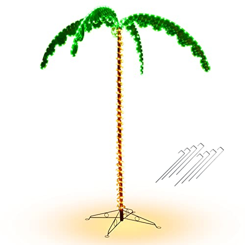 RELAX4LIFE Beleuchtete Künstliche Palme, Lichterbaum mit LED-Beleuchtungen, Baumlampe mit Klappbarem Ständer, Baum Lichter für Party Terrasse Garten Pool Dekorationen (175 x 120 x 218 cm)