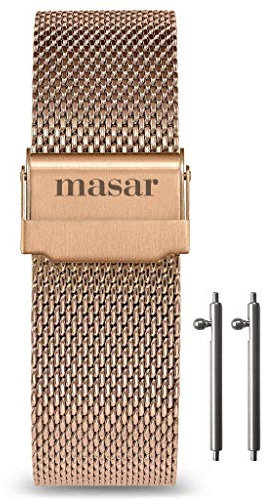masar 14mm Premium Mesh 0,6mm Or Rose - Bracelet Milanais Quick Release Levier - Bracelet Montre Maille Milanaise Homme/Femme Acier Inoxydable 304 Rose Gold