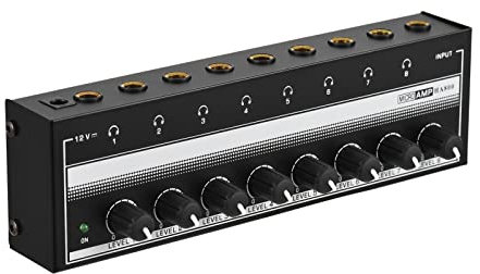 HUIOP Audio Amp.,HA800 Headphone Amplifier Audio Amp. Ultra-compact 8 Channels Mini Audio Stereo Microphone AMP. with Power Adapter