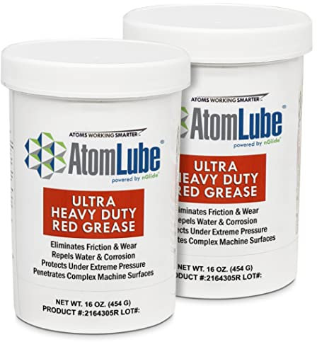 AtomLube Ultratåligt rött fett | vattentätt smörjmedel och fettrör med hög temperatur för metallytor | hjullagerfett för halvlastbilstillbehör, 2-pack med 0,5 kg burkar