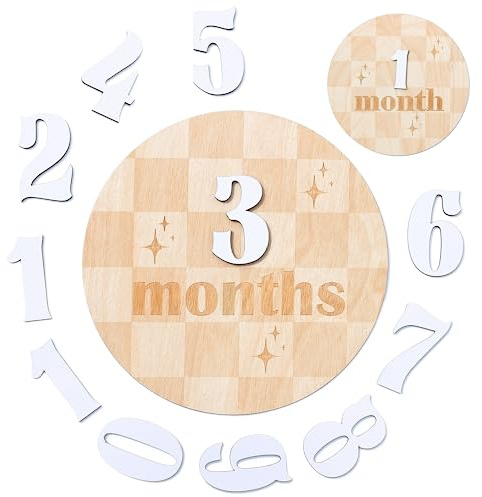 Baby Monthly Milestone Cards - Wooden Monthly Milestone Discs - Newborn Photography Props to Document Your Baby´s Growth - Baby Announcement Sign (Disc Caro)