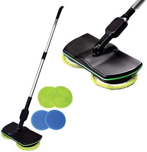 Mocio Elettrico Cordless,Mocio Elettrico Ricaricabile,Leggero e Ricaricabile,Con Manico Regolabile,Leggero e Ricaricabile,Bassa potenza,Per Pavimenti in Legno Duro,Piastrelle e Laminato,Nero