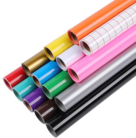 HTVRONT Permanent Vinyl for Cricut - 13Pack Multi-Colors Permanent Adhesive Vinyl Rolls, 12 x 3 ft(30.5x91CM) Craft Adhesive Vinyl for Cricut +1 Transfer Tape for Vinyl, Silhouette, Cameo Cutters