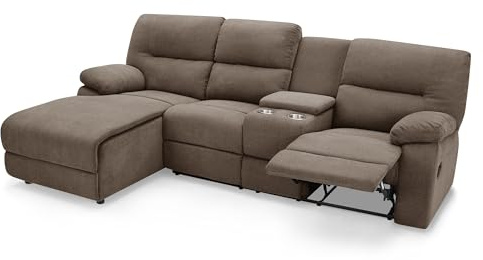 Home Detail L Shaped Sofa, Reclining Corner Sofa with Chaise, Brown Linen Fabric, Left or Right Hand Facing