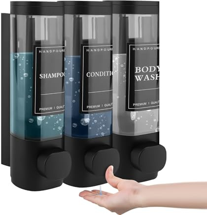MEKOTRIN Dispensador de jabón para Montaje en Pared, dispensador de jabón líquido, dispensador de jabón de Mano, Gel de Ducha, detergente para Hotel, hogar (Negro)