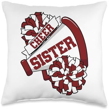 Cheer Sister with Megaphone and Pom Poms Maroon Throw Pillow
