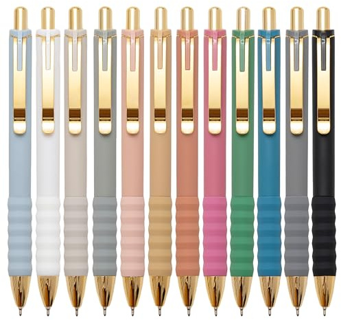 Linbsunne Ballpoint Pens Black Medium Point 1mm with Super Soft Grip Ball Point Pen for Men Women Retractable(style2, 12 pcs)