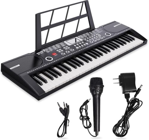 Digital Piano Klavier 61 Tasten & Noten Notenständer-Tragbares Elektronisches Keyboard-Musikinstrument mit Lautsprechern und Unterrichtsmodi,Begleitautomatik Geeignet für Anfänger/Erwachsene
