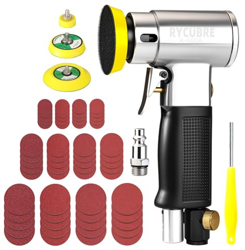 3 Inch Orbital Sander, Air Sander with 1/2/3 Inch Sanding Pads - 60PCS Sandpapers Included, Mini DA Sander for Woodworking, Car Polishing, DIY Projects (1/4 inch Air Inlet)