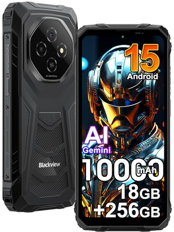 Blackview Fort 1 (18+256Go) Téléphone Portable Incassable 2025, Android 15 Téléphone Débloqué 4G,10000mAh,16MP Caméra AI, 6.56 HD+ 90Hz Smartphone Incassable Etanche, GPS,NFC,OTG,Gemini AI 2.0, Noir