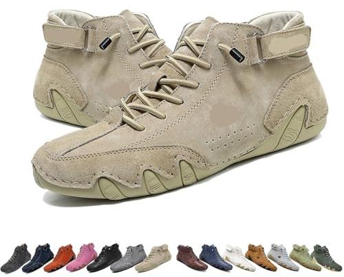 Kvinnors italienska handgjorda mockahöga stövlar, Beck Shoes Dam Vattentäta Utomhus Halkfria Lätta Andningsbara Chukka Stövlar Barfotaskor for Vandring & Promenader