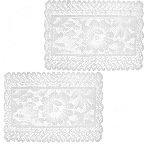 ACOLY 2 manteles individuales rectangulares de ganchillo de algodón hechos a mano, de encaje, de 30 x 45 cm (blancos).