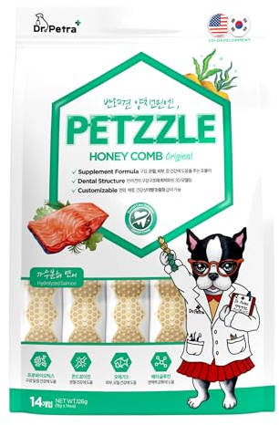 DR.PETRA PETZZLE Honeycomb Original Dog Dental Chews, Treats, Dog Teeth Cleaning, Dental Care Snacks - Total Health & Dental Care (Hydrolyzed Salmon Flavor), 14 Treats (4.45 oz.)