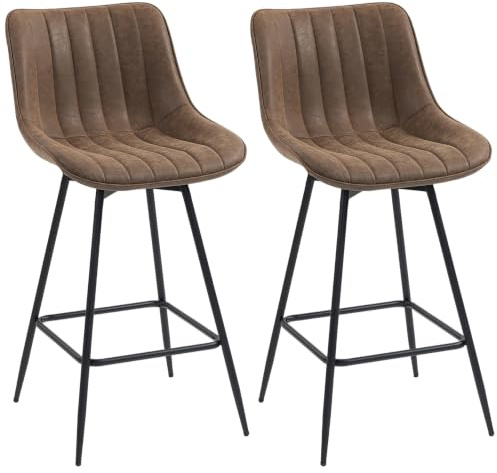 HOMCOM Lot de 2 Tabourets de Bar Moderne en PU 68H cm Dossier Marron | Chaises de Bar, Assise Rembourrée, Pivotant à 360°, Repose-Pieds, Pieds en Acier, Chaises Hautes Cuisine, Salle à Manger