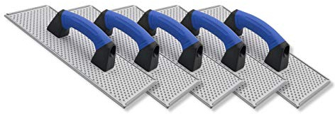 DEWEPRO® Lot de 5 Cales à poncer - Planche à poncer pour WDVS, Béton cellulaire et Polystyrène - Planche à râper - Truelle avec plaque en acier galvanisé - Planche à égaliser - 380x160mm