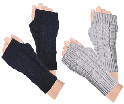 Loritta Fingerless Gloves for Women, Winter Warm Knit Arm Warmers, Mix7