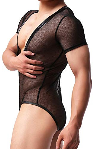 YUFEIDA Men's Faux Leather Shapewear Bodysuits Leotard Undershirts Singlet Shiny Party Club Disco Cosplay Shapewear